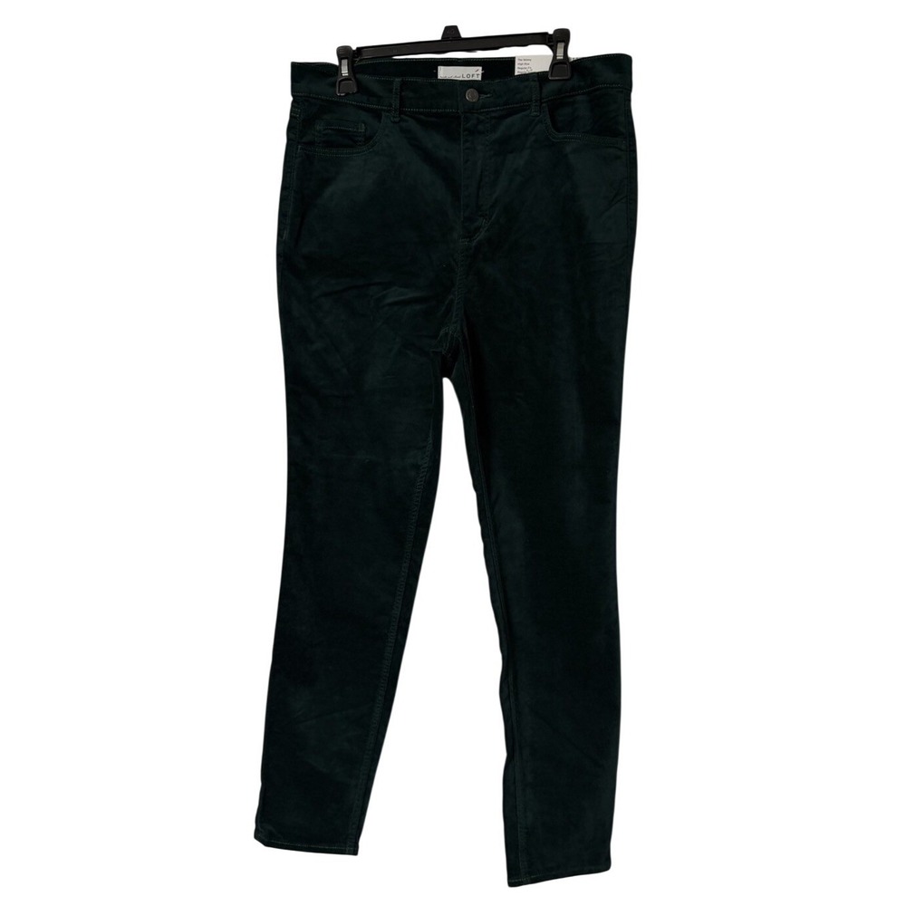 NWT made and loved LOFT Womens The Skinny High Rise Velvet Green Pants Size 32 - Picture 1 of 9